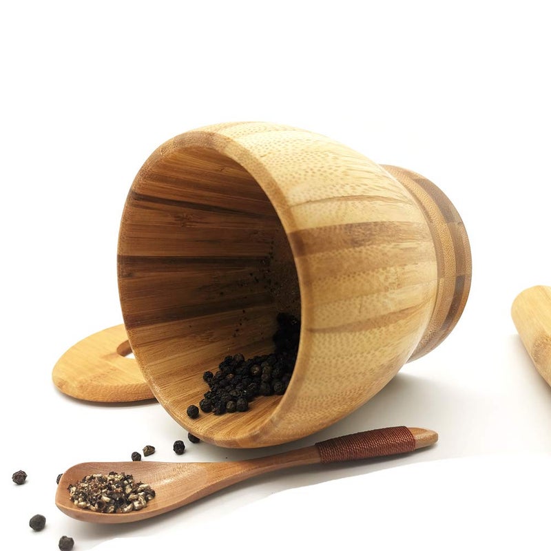 BLBM Wooden Mortar and Pestle Set with a Lid and Spoon - Image 2